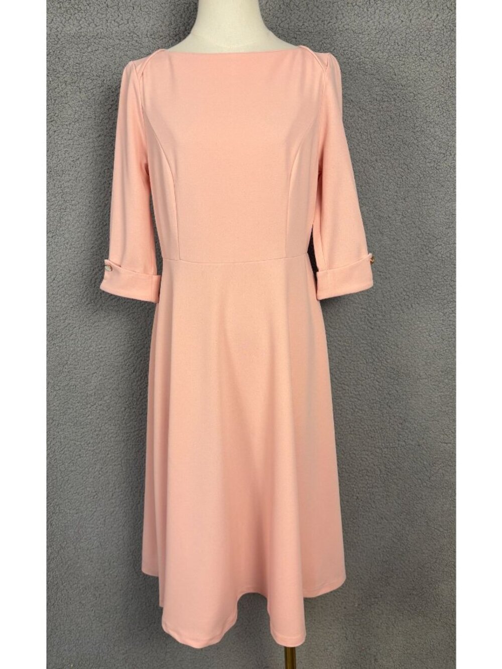 Allegra K Women's Pink 3/4 Sleeve Fit & Flare Dress Back Zipper Size Small NWT's